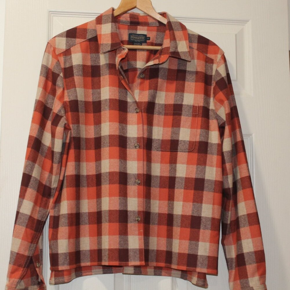 Pendleton Boyfriend Board Shirt Womens Virgin Wool Red Mix Plaid XL